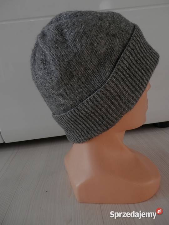 Czapka Męska Wełniana Wełna Wiskoza Szara Beanie Łomża