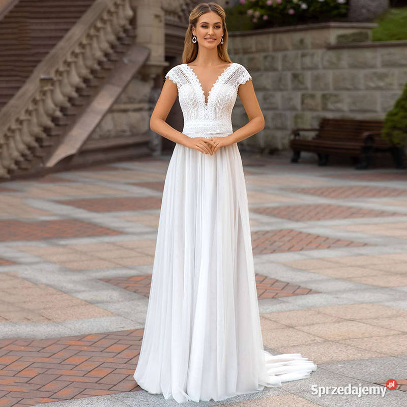 Suknia ślubna boho gipiura 38 M 40 L 42 XL 44 Rozmiar 46