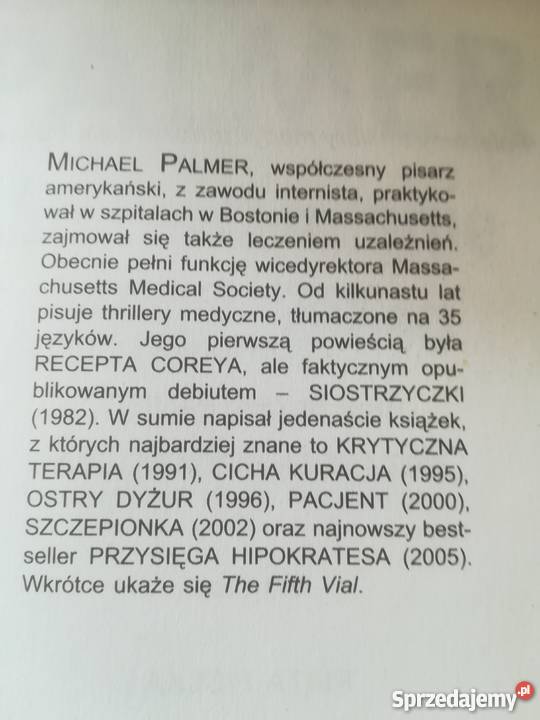 Michael Palmer Stowarzyszenie Hipokratesa Rok wydania 2006 mazowieckie Siedlce