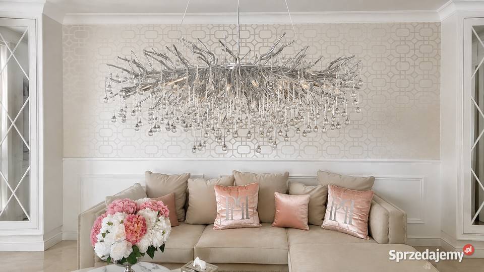 Żyrandol glamour srebrny nowoczesny do salonu Lampy wiszące mazowieckie Warszawa
