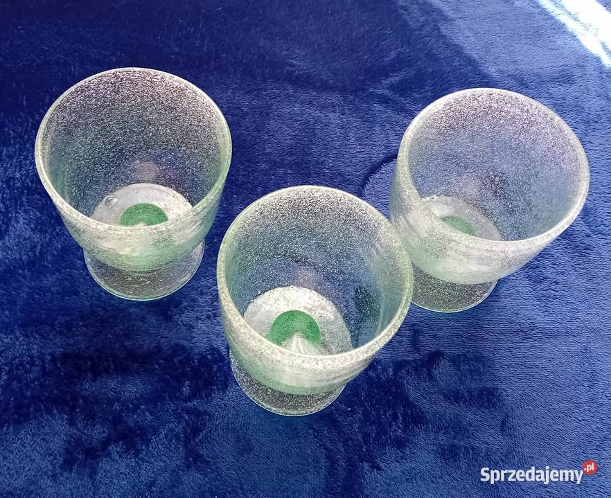 Zestaw 3 zielonych kielichów Goblet szkło mocno Antyki, Sztuka, Kolekcje Koźminek