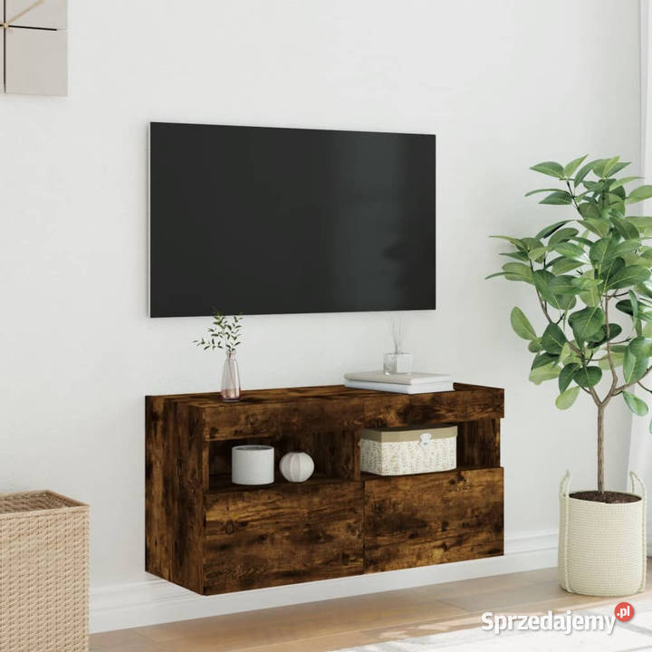 Ścienna szafka TV z LED przydymiony dąb 80x30x40 Warszawa sprzedam