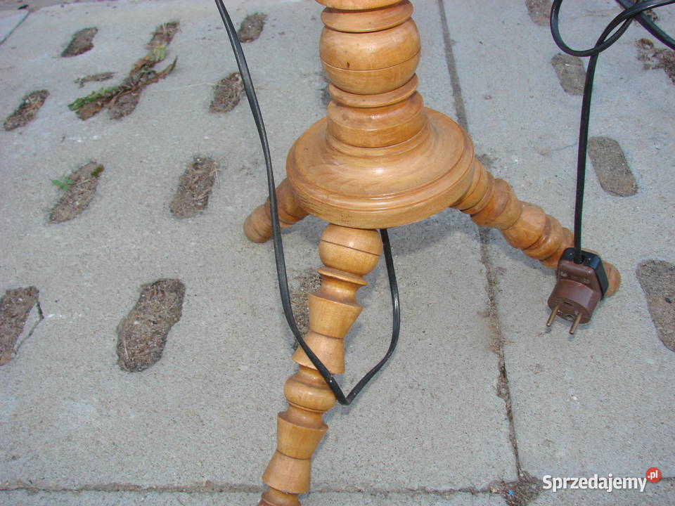 drewniana lampa podłogowa PRL pomorskie Pruszcz Gdański