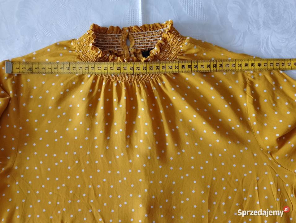 BLUZKA z długimi rękawami musztardowa w białe Bluzki i koszule Oborniki