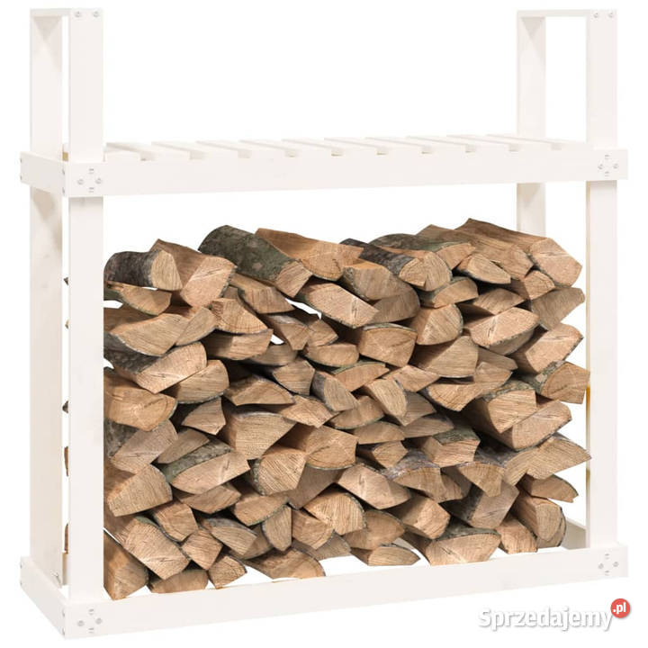 Stojak na drewno biały 110x35x1085 lite drewno