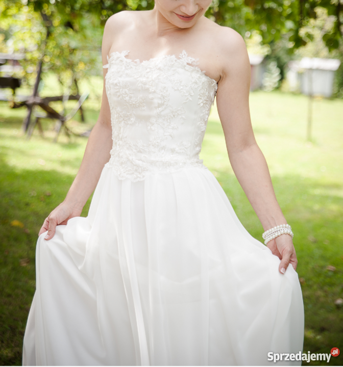 Suknia ślubna z narzutką muślin koronka rozmiar Damska