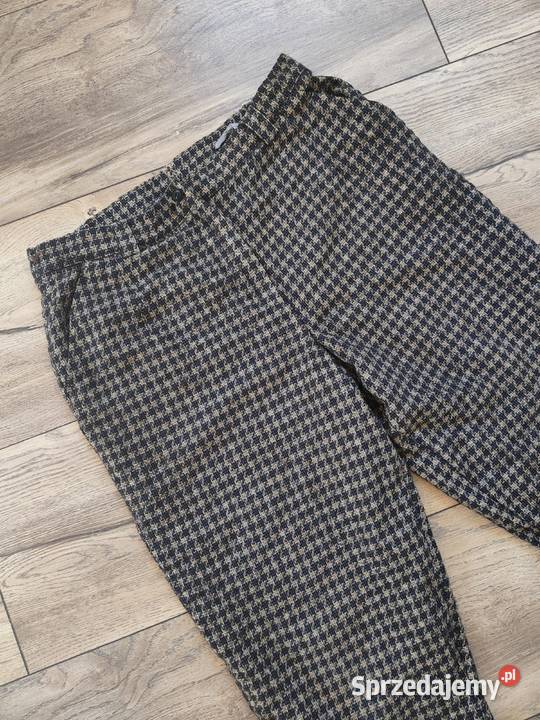 Wełniane spodnie w pepitkę Pepitka Vintage 42 Jasło