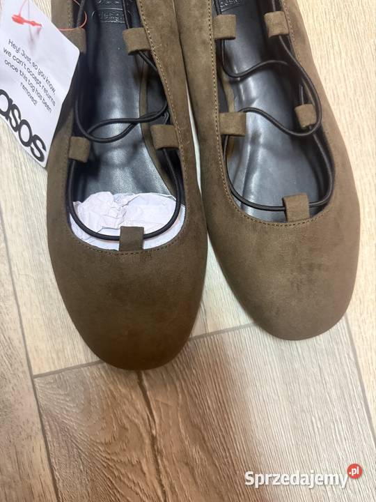 40 Asos Design Zielone khaki baleriny wieczorowe 25.7cm Damskie