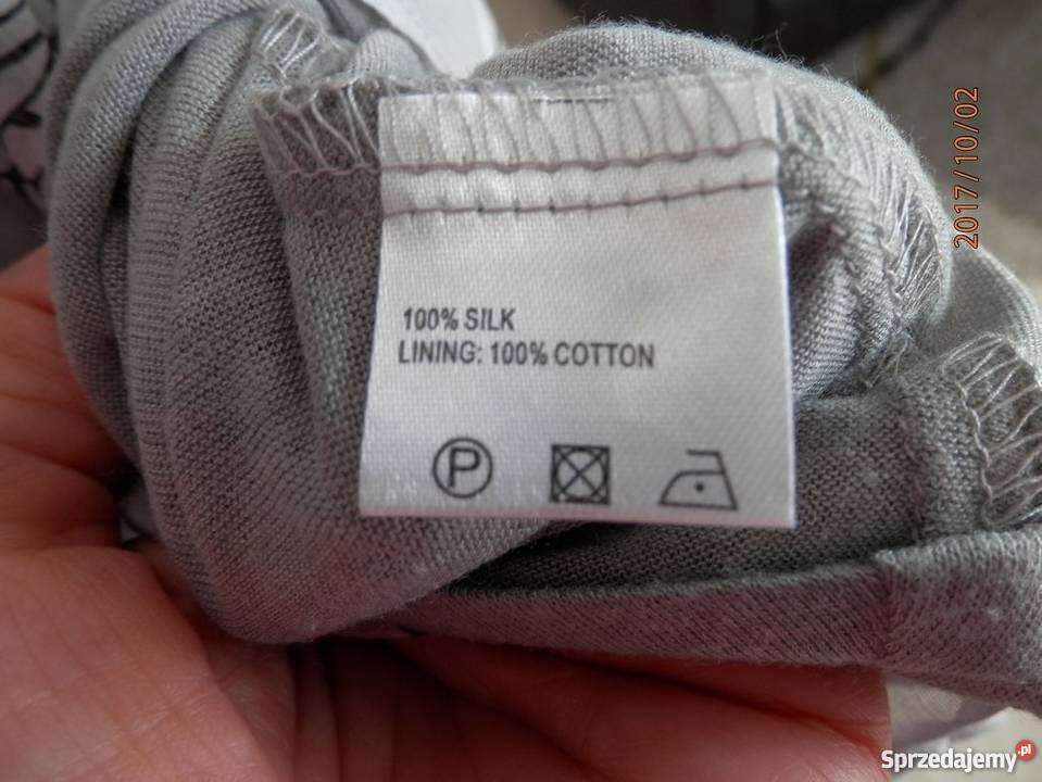 Sukienka Jedwabna Jasnoszara Graficzny Nadruk