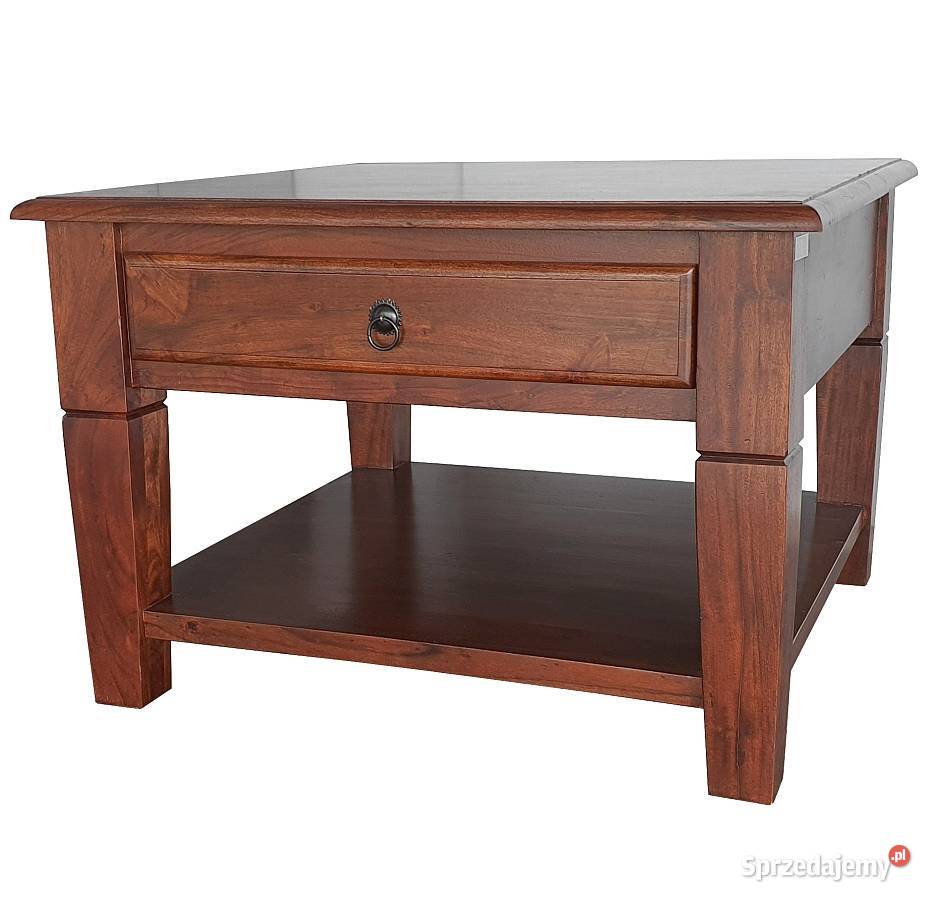 Drewniany klasyczny stolik z szufladą