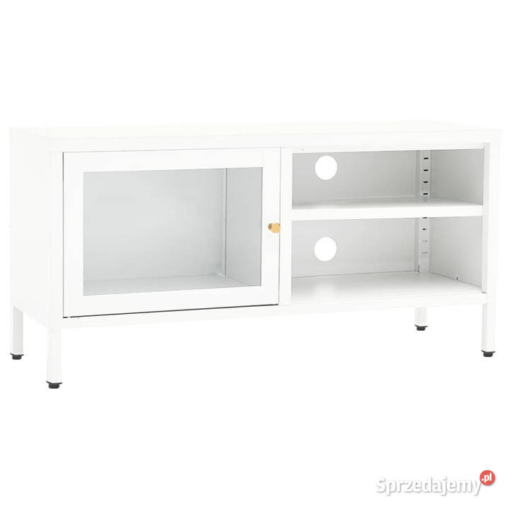 Szafka pod telewizor biała 90x30x44 stal i szkło