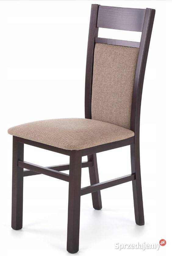 Krzesło drewniane WENGE Tapicerowane Beż 92cm Krzesła