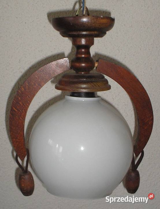 Lampa z białym kloszem w drewnianej oprawie 25 x Kraków sprzedam