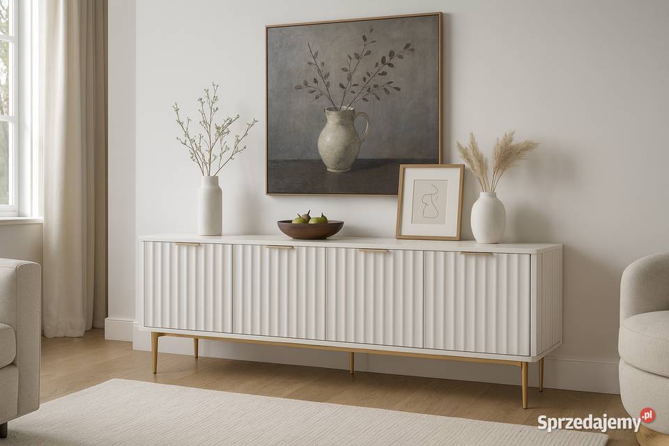 Ryflowana szafka RTV złota Livino Glamour RTV Szafki Golkowice