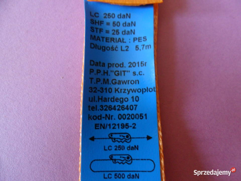 Pas transportowy mocujący z napinaczem 57m Świdnica Polska