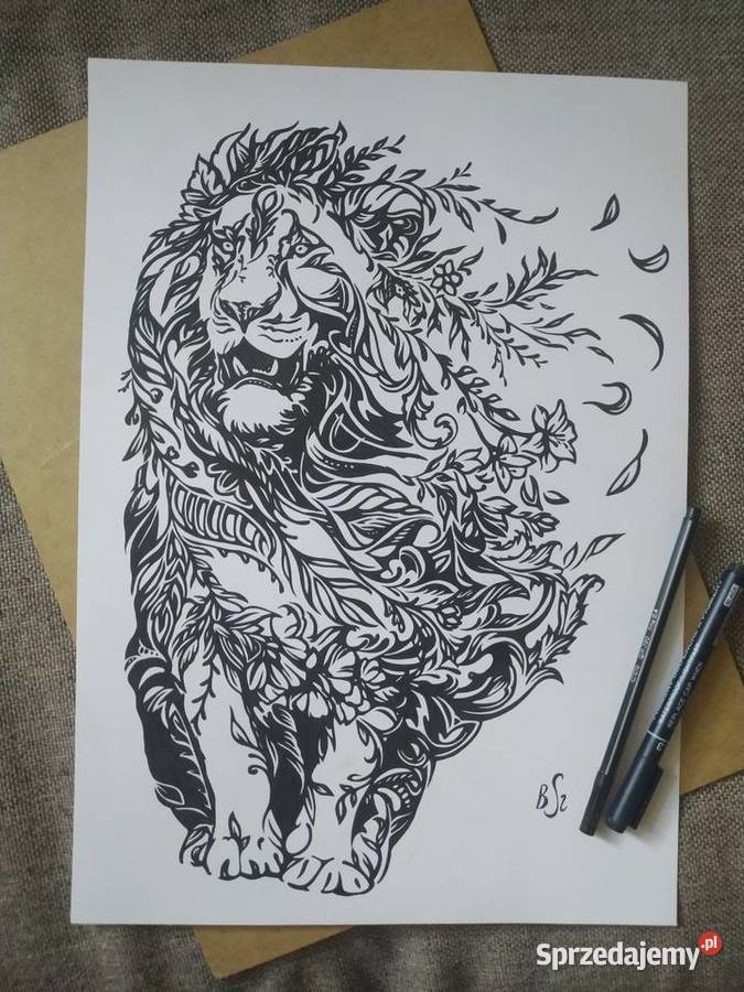 Rysunek lew cienkopis blok tech A3 250 gm2 Warszawa