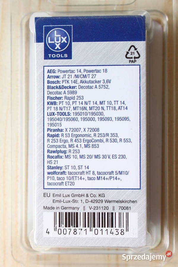 Zszywki tapicerskie LuxTools typ 53 A 114 x 10mm Toruń