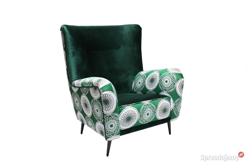 Fotel Uszak Kominkowy Patchwork Skandynawski Kazimierz Biskupi