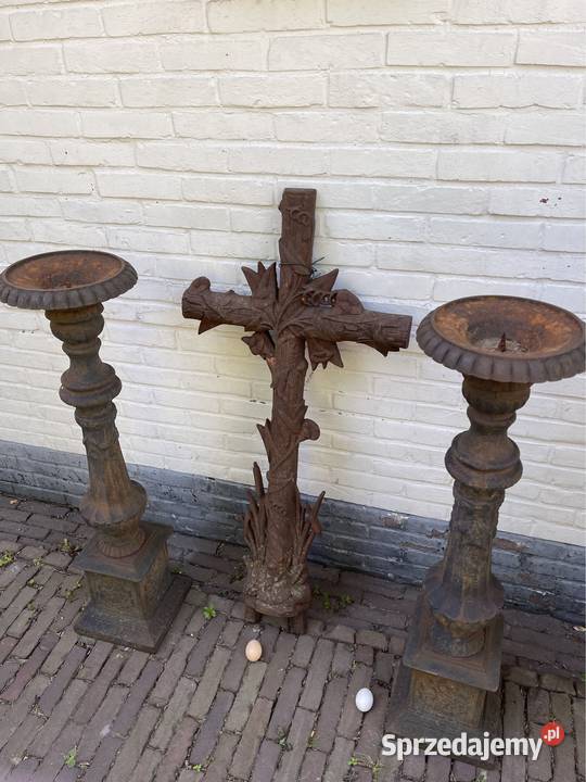 Pałacowy komplet krzyż kandelabr żeliwo 100 Bystrzyca Kłodzka