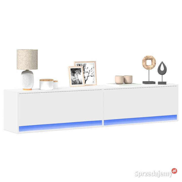 Ścienna szafka pod TV z LED biała 180x31x38