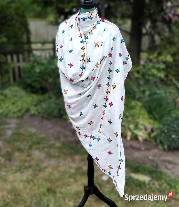 Duża chusta szal dupatta haftowana biała bawełna zachodniopomorskie Szczecin