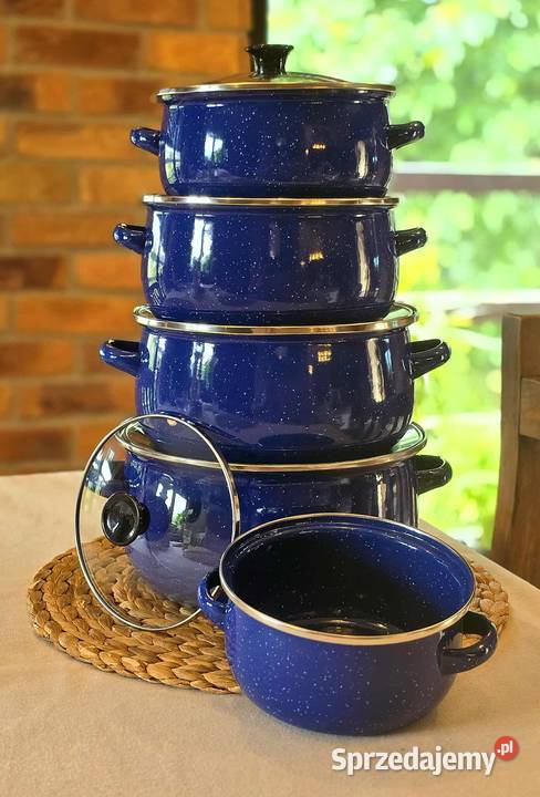 Garnki emaliowane niebieskie kropki Kraków