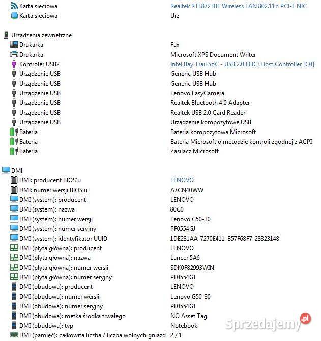 Lenovo G5030 sprawny i kompletny 250 Szczecin