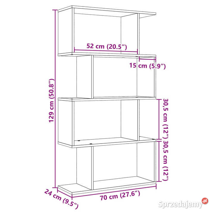 Regał przegroda 4 poziomy stare drewno 70x24x129 Regały Warszawa
