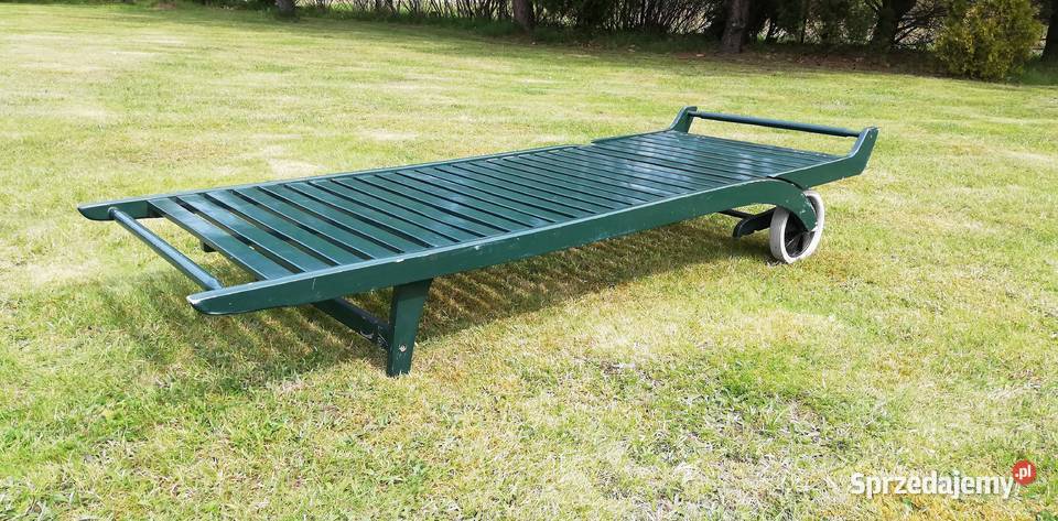 Leżak drewniany długi basenowy ogrodowy art deco Garwolin