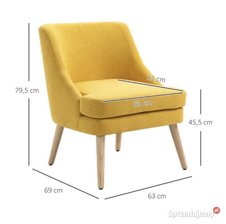 Nowoczesny żółty fotel z drewnianymi nóżkami Kornica