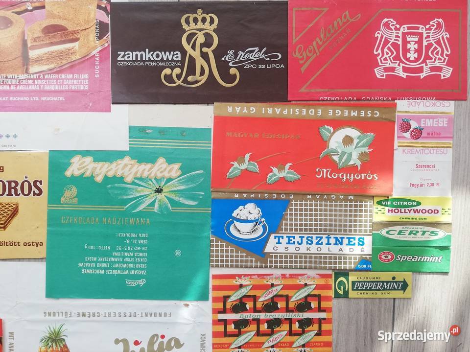 Opakowania czekolad i gum do żucia lata 6070 wielkopolskie Wronki sprzedam