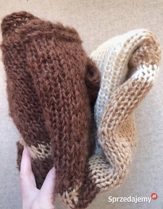 Ogromna chusta szal pasy trzy kolory zrobiona na Dla kobiet Warszawa