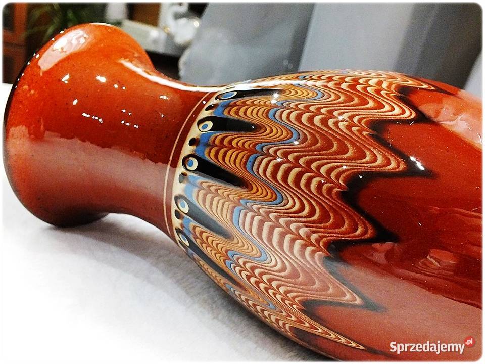 Duży Wazon Bułgaria Pawie Oczko Vintage lat Porcelana i szkło Żary