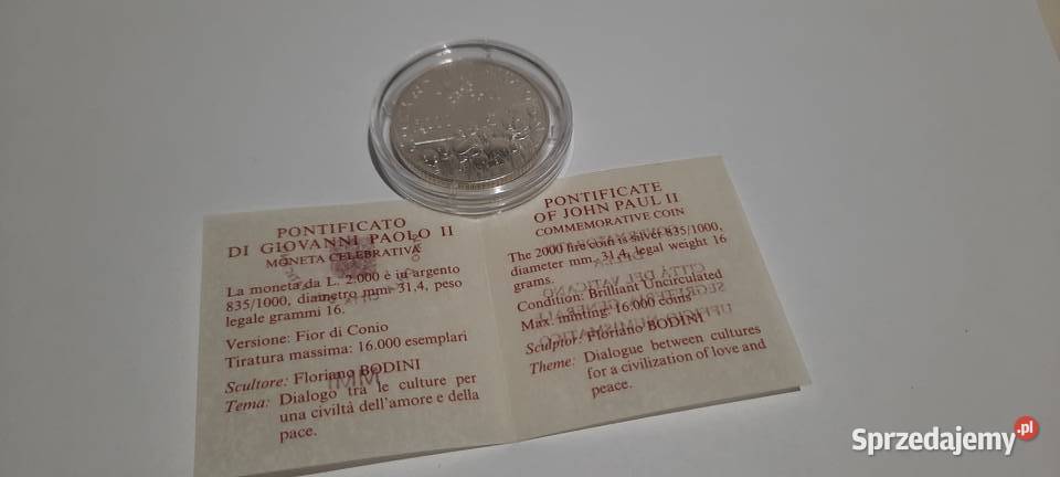 moneta Watykan 2000 lirów 2001r ZERTYFIKAT 099 Warszawa