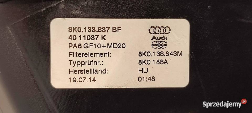 AUDI Q5 8R OBUDOWA FILTRA POWIETRZA 8K0133837BF osobowe