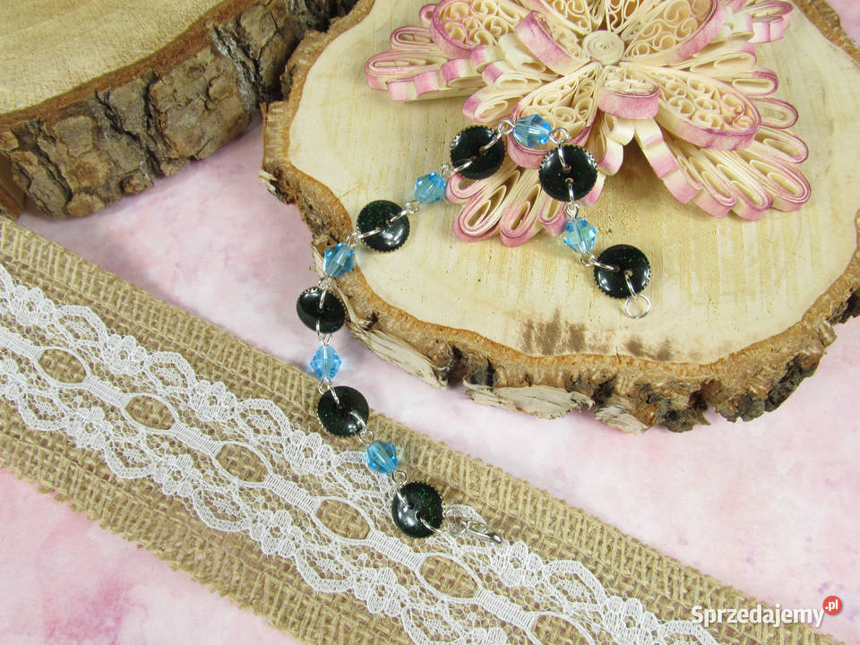 Bransoletka kolczyki zestaw guziki zielony złoty Katowice sprzedam