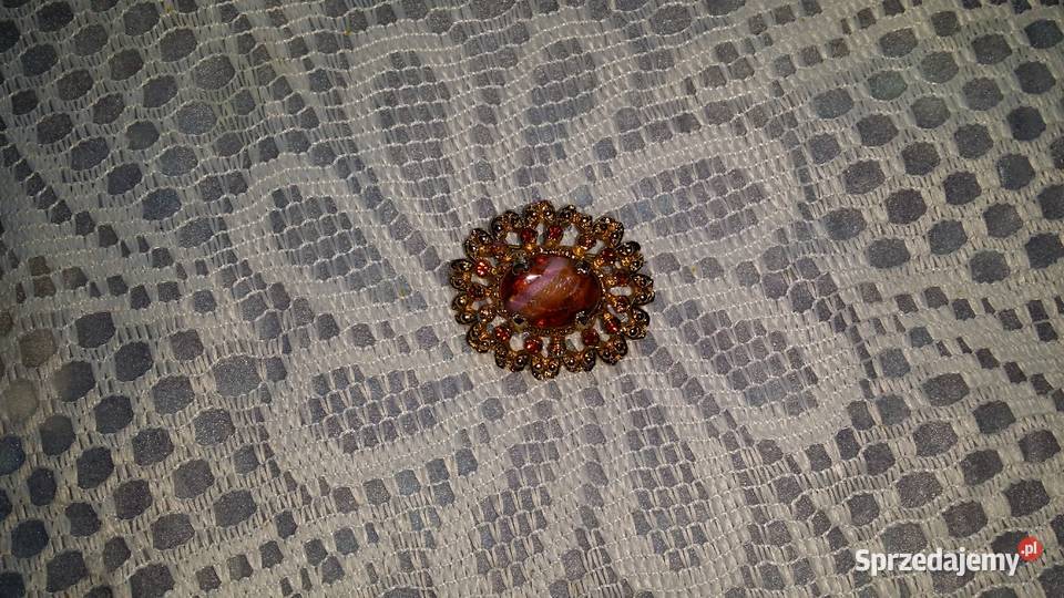 Stara broszka rozeta z różowym kamieniem Ozdoby