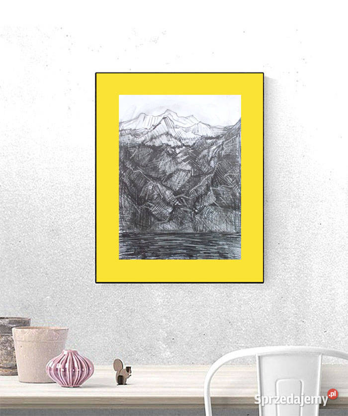 zólto szary obrazek 30x40 góry rysunek A3 pejzaż sprzedam