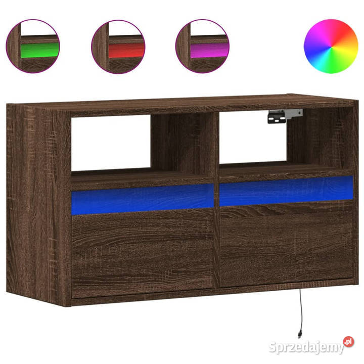 Ścienna szafka TV z LED brązowy dąb 80x31x45 mazowieckie