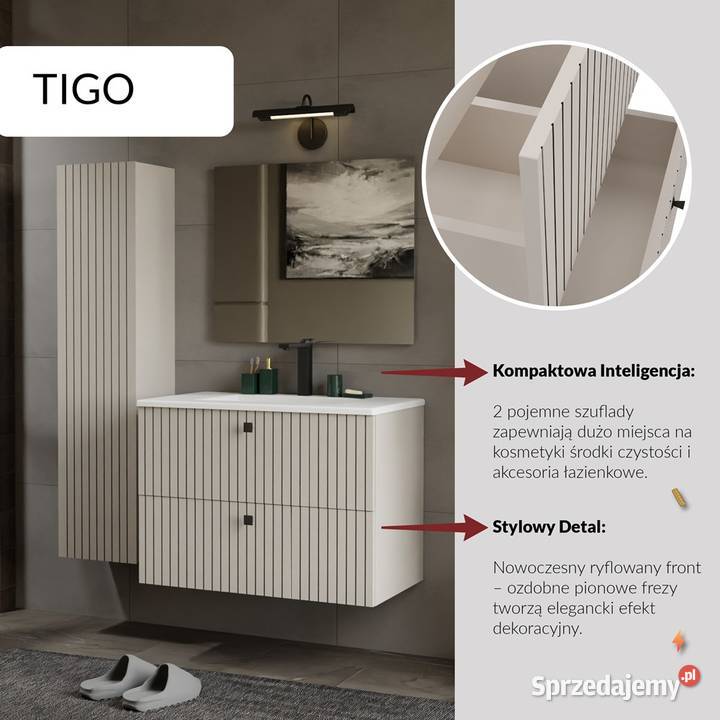 Szafka pod umywalkę TIGO 80 2S Kasztan Ryflowany 59cm opolskie