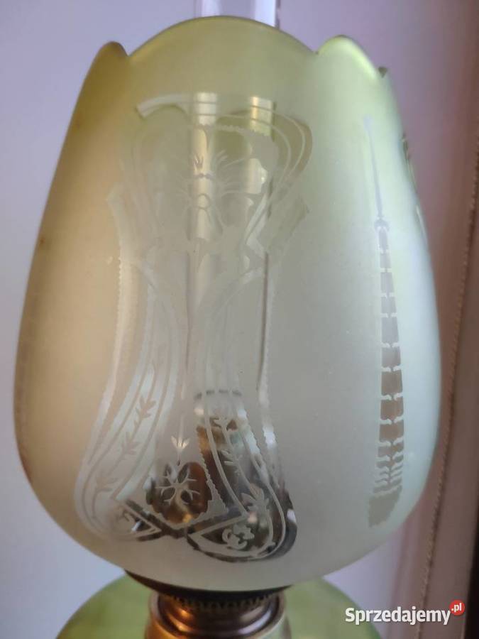 Figuralna sygnowana emaliowana lampa naftowa n5 Antyki Kraków