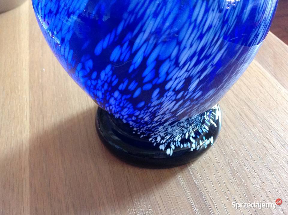 Stary Wazon Szklany Kobaltowy Murano z Białym Nowa Sól