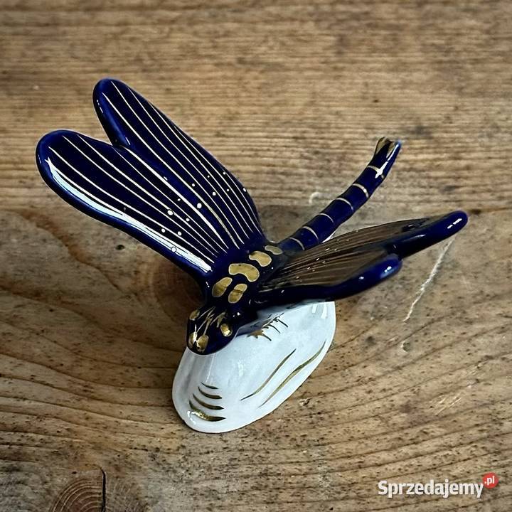 Figurka ważki Rudolf Volkstadt Porcelana i szkło śląskie Myszków