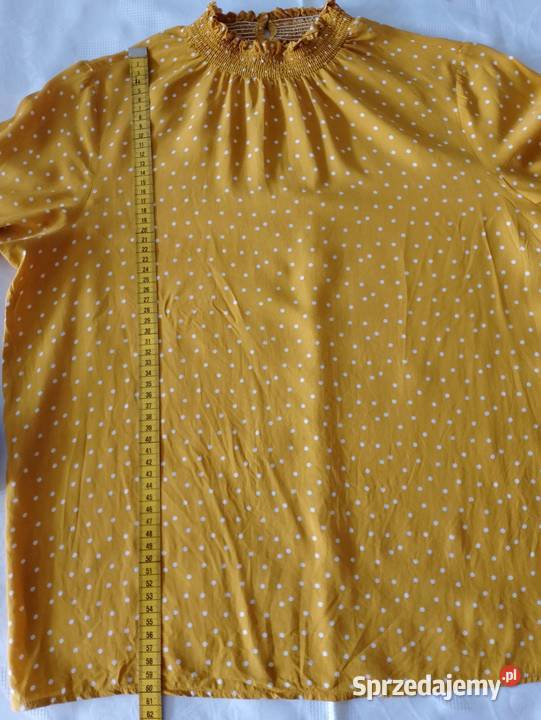 BLUZKA z długimi rękawami musztardowa w białe