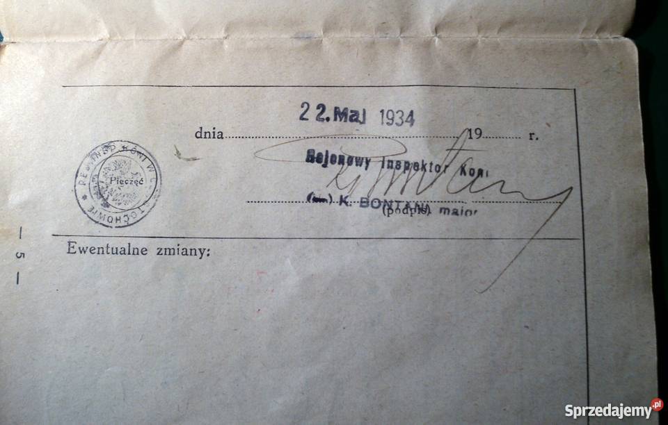 ANTYK 1934 Dowód tożsamości KONIA Antykwariat Kraków