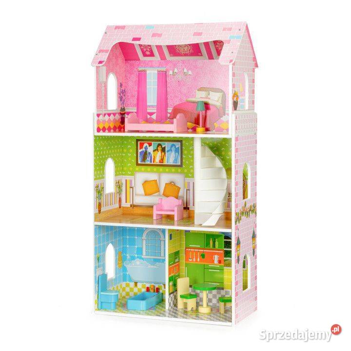 Wysoki drewniany domek lalek verII mebelki podlaskie Bielsk Podlaski