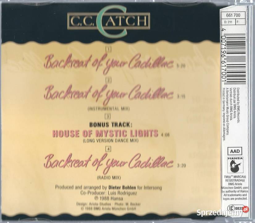 Maxi CD CC Catch Backseat Of Your Cadillac 1988 sprzedam