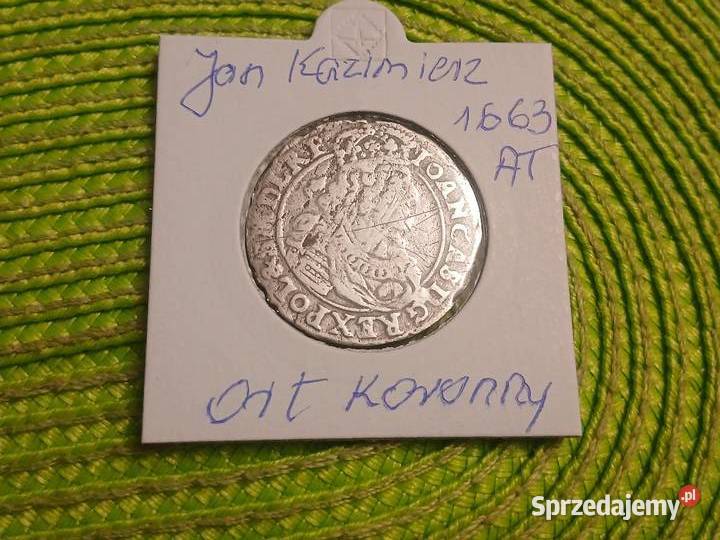 moneta srebrna polska Ort Jana Kazimierza 1663r Łomża