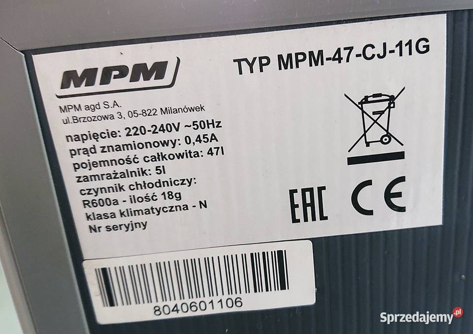 Mała lodówka MPM47cj11g Szczecin