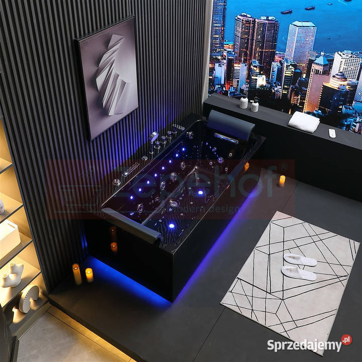 Czarna wanna z hydromasażem EBX185 prostokątna podlaskie Grabówka